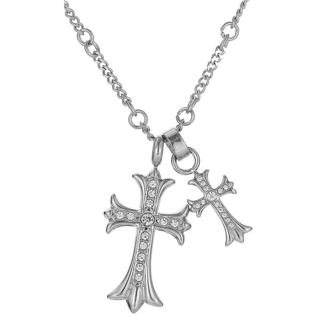 Rockyu ネックレス メンズ 十字架 シルバー&ゴールド チタン製 ジルコニア ペンダント