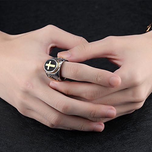 Rockyu クラウン&クロス ステンレスリング メンズ重厚デザイン指輪 十字架モチーフ