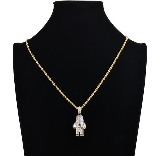 Rockyu ネックレス メンズ 宇宙飛行士 ジルコニア シルバー ゴールド ステンレス ヒップホップ