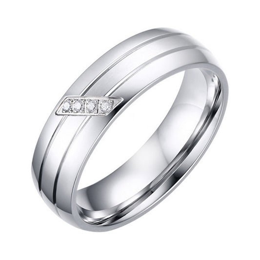 Rockyu ペアリング シルバー ステンレス製 6mm 幅広 ジルコニア付き 結婚指輪風デザイン