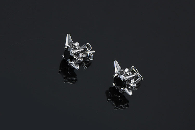 Rockyu メンズピアス シルバー ブラックスター CZジルコニア チタン製 アレルギー対応