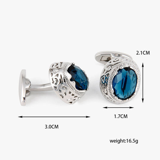 Rockyu メンズ ラウンドカフス グリーン&ブルージルコニア ステンレス アンティーク調デザイン