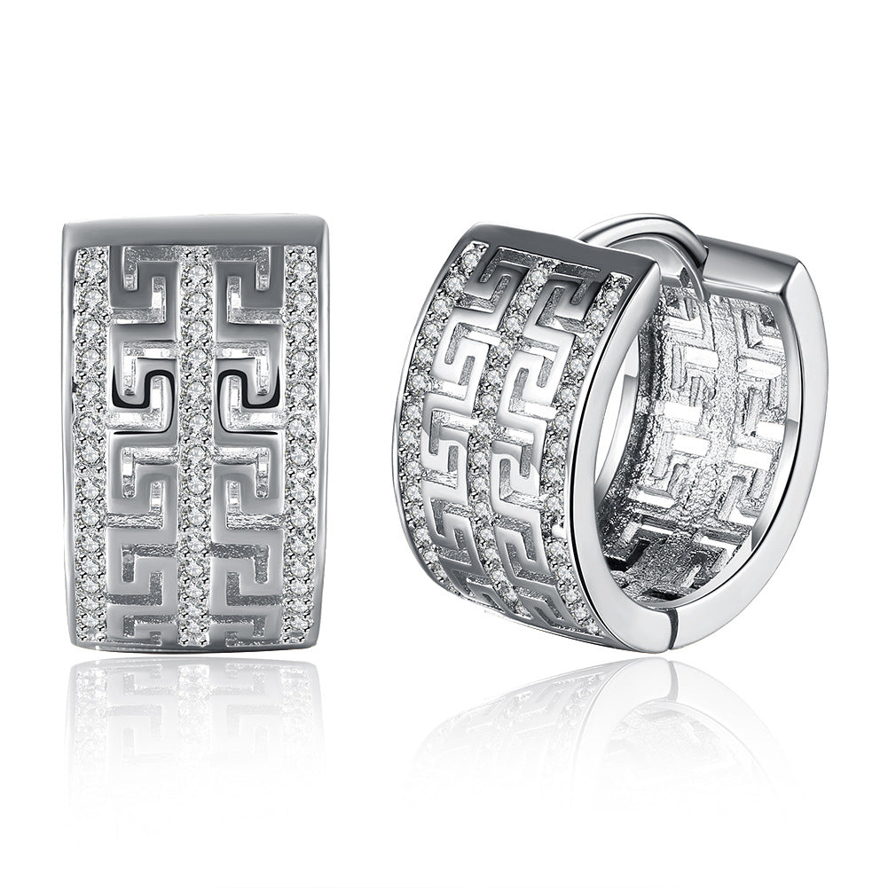 Rockyu ピアス レディース ゴールド ジルコニア 透かし 万里の長城デザイン アンティーク調