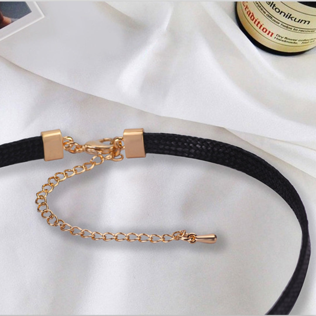 Rockyu レディース チョーカー 黒 レザー ジルコニア ネックレス