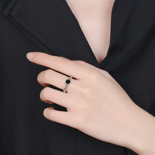 Rockyu ブラックストーン&星モチーフ シルバー925リング メンズ・レディース対応