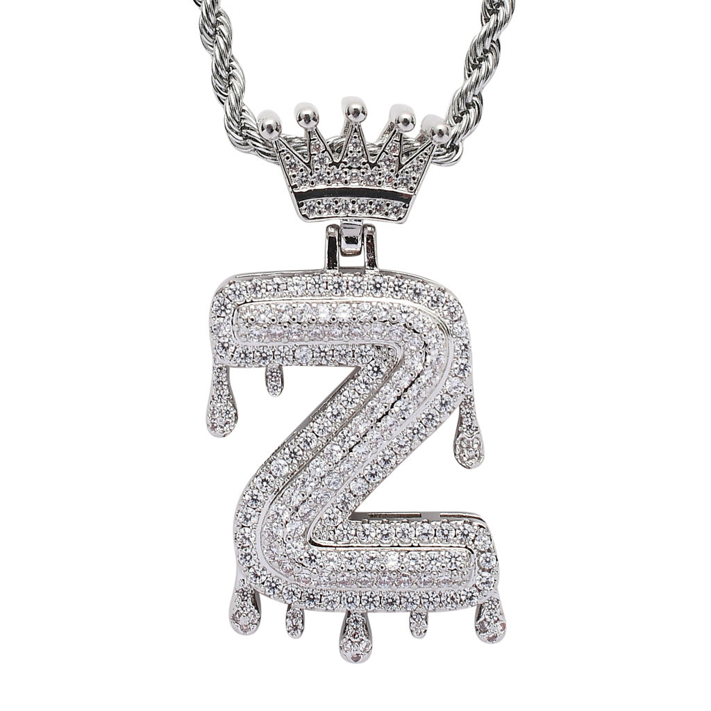 Rockyu ネックレス メンズ イニシャル A-Z 王冠モチーフ ゴールド ジルコニア ヒップホップ アクセサリー