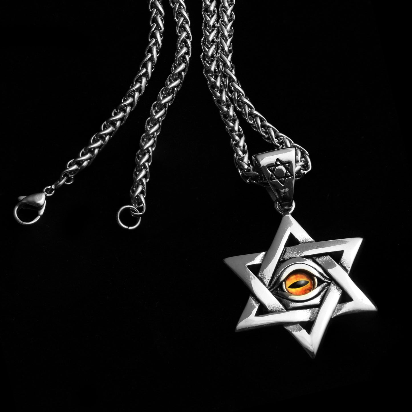 Rockyu メンズネックレス 六芒星ペンダント ステンレス製 ゴールド シルバー ブラック 個性派 アクセサリー