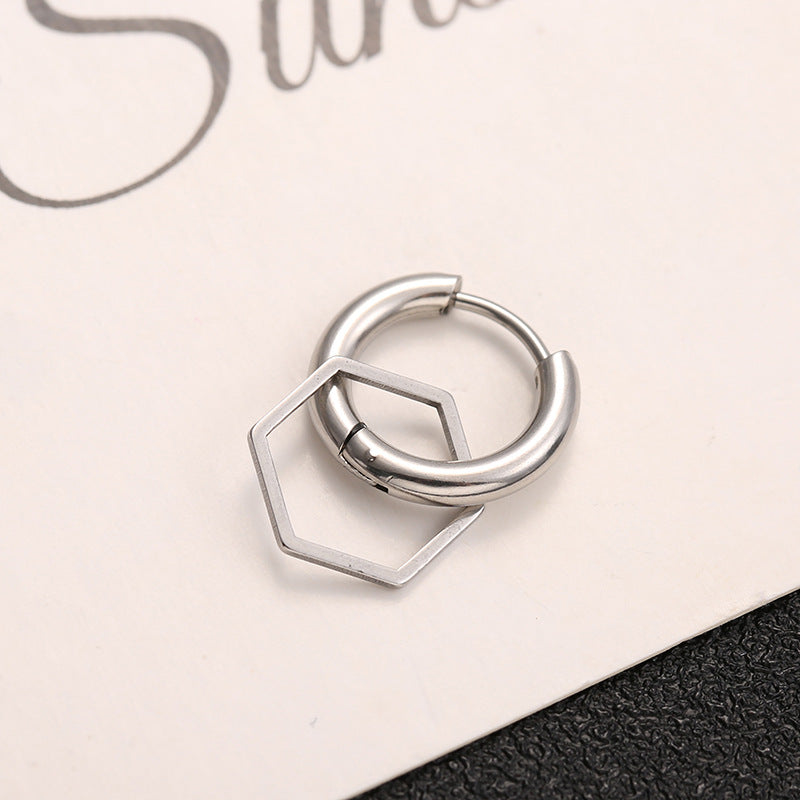 Rockyu ピアス メンズ シルバー 幾何学 四角形 フープ チタン製 金属アレルギー対応