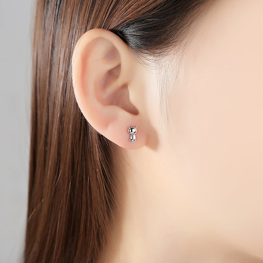 Rockyu レディース ピアス 猫 シルバー925 プラチナ仕上げ スタッド 小さい 可愛い