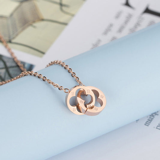 ダブルリングクローバーネックレス|18金風ステンレス|レディース シンプルペンダント