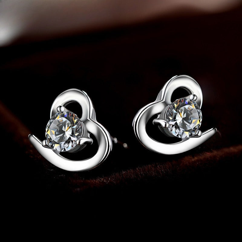 Rockyu ピアス レディース シルバー925 ハートモチーフ 一粒ジルコニア 両耳セット 純銀アクセサリー