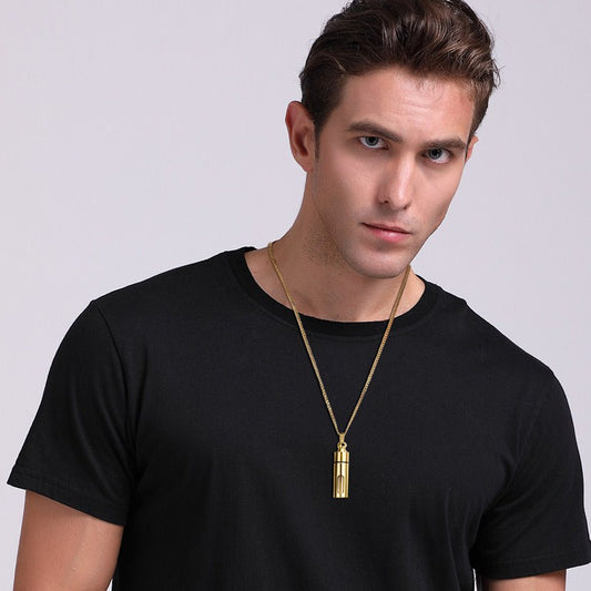 Rockyu ネックレス メンズ ステンレス カプセル型 薬ケース ピルケース ゴールド&シルバー ジュエリー