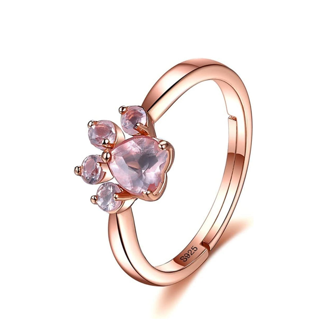 Rockyu 肉球リング レディース シルバー925 天然石 ピンクゴールド フリーサイズ 指輪
