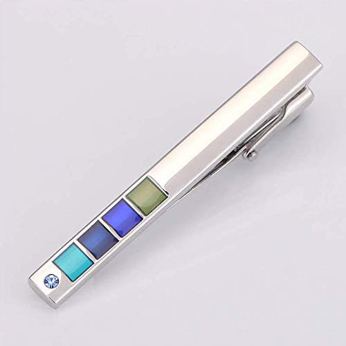 Rockyu ネクタイピン&カフスセット メンズ シルバー ブルー幾何学模様 ビジネス・結婚式用 ギフト