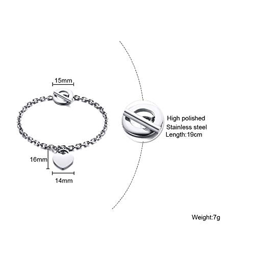 Rockyu レディースブレスレット ハートチャーム付き チタン製OTマンテルチェーン ピンクゴールド
