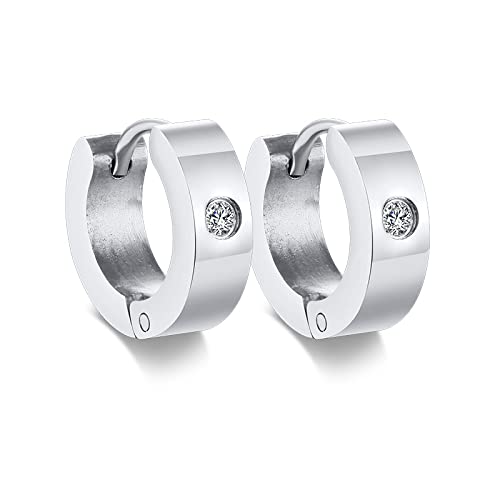 Rockyu フープピアス メンズ レディース兼用 ジルコニア付き 太めリング ステンレス製 金属アレルギー対応 4色展開