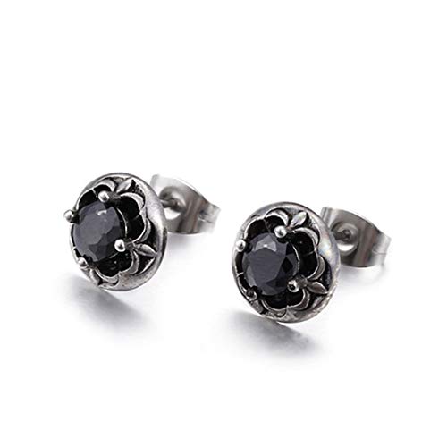 Rockyu 星型クラウンピアス メンズ&レディース – ブラック&クリア ジルコニア×ステンレス(10mm)