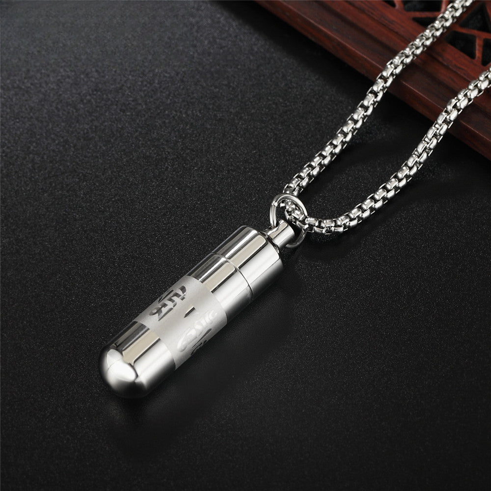 Rockyu 六字真言 カプセル型ペンダント チタン製 ステンレス 遺骨収納可能 ネックレス