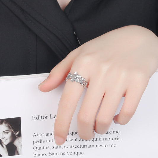 Rockyu 菊花モチーフリング レディース シルバー925 ヴィンテージ調 フリーサイズ