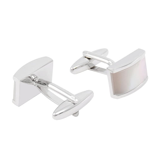 Rockyu カフス メンズ 白蝶貝 シルバー 長方形 貝殻カフリンクス ビジネス