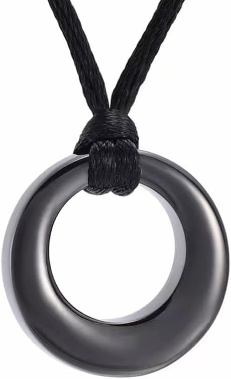 Rockyu メモリアルネックレス メンズ レディース 円形 ステンレス製 遺骨ペンダント シルバー&ブラック 香水瓶型 お守り 追悼アクセサリー