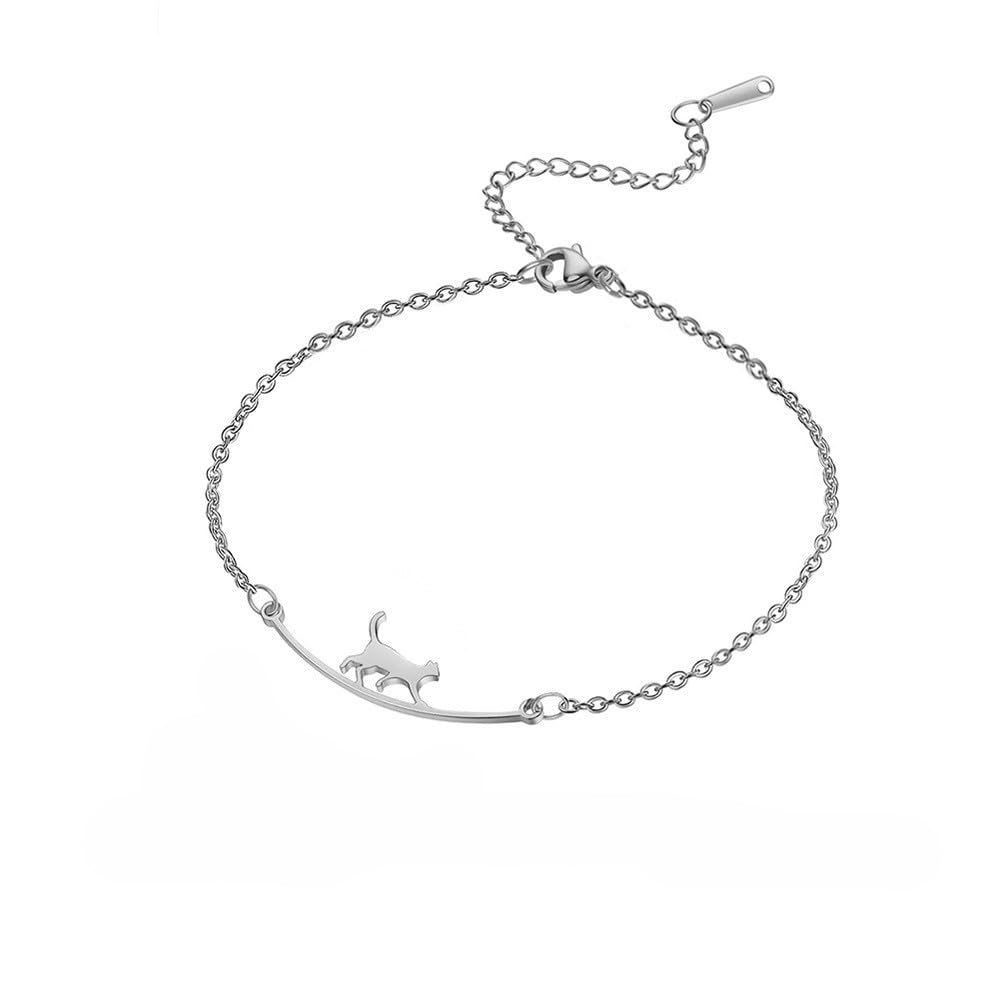 Rockyu アンクレット レディース 猫モチーフ ステンレス製 ゴールド&シルバー 調節可能 可愛い 足首アクセサリー プレゼント