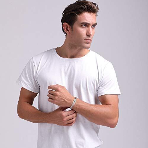 Rockyu ブランド ジュエリー ブレスレット メンズ ステンレス チタン シルバー マークデザイン 刻印 プレート ビジネス ギフト