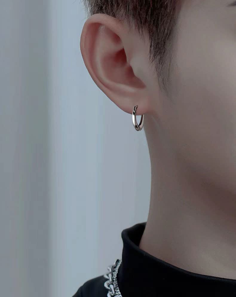 Rockyu ピアス メンズ シルバー925 フープピアス モビウスデザイン ツイスト加工 小さめ シンプル おしゃれ