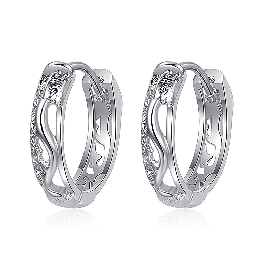 Rockyu ピアス メンズ レディース 龍モチーフ リングピアス 銅製 金属アレルギー対応