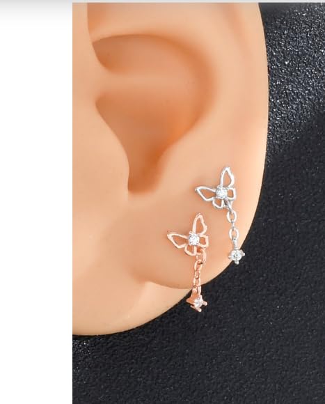 Rockyu ピアス レディース 925シルバー 蝶モチーフ 揺れるスタッド キュービックジルコニア
