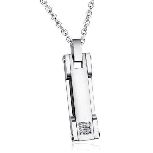 Rockyu ペアネックレス ステンレス メンズ レディース シルバー ジルコニア スティックペンダント