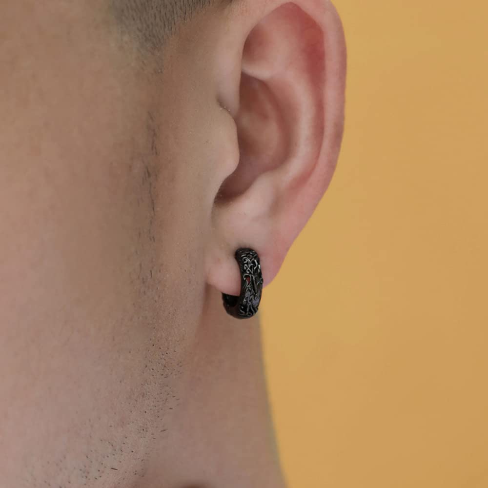 Rockyu メンズ フェイクピアス 貔貅モチーフ シルバー 透かし彫り ステンレス製 ノンホールタイプ