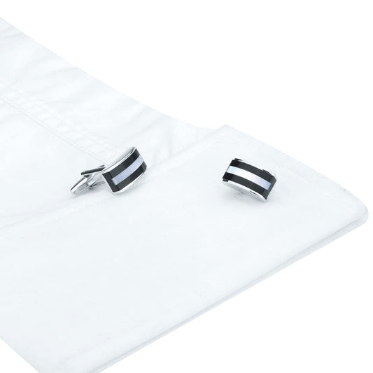 Rockyu オニキス&シェルカフスボタン 長方形 弧状デザイン メンズ ビジネスアクセサリー