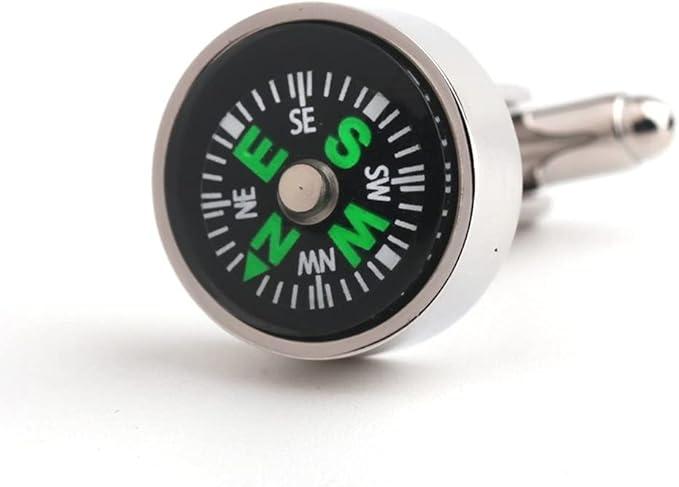 Rockyu カフス メンズ ラウンド コンパス シルバー 合金製 ビジネスファッション