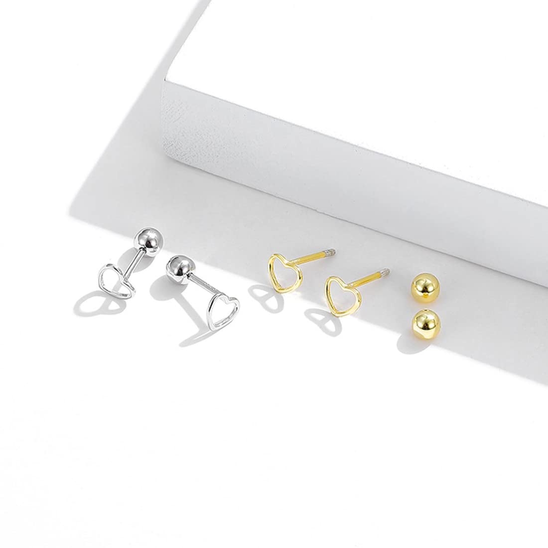 Rockyu ピアス レディース ハート シルバー925 ボールキャッチ 金属アレルギー対応