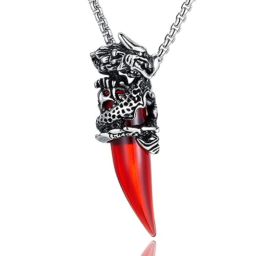 Rockyu メンズネックレス ドラゴンペンダント 牙モチーフ ステンレス製 金属アレルギー対応