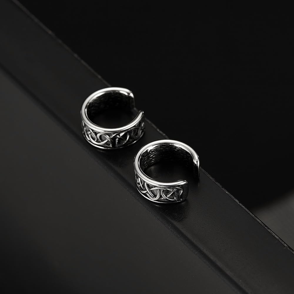 Rockyu イヤーカフ メンズ レディース ステンレス 幾何学模様 シルバー ユニセックス ノンホールイヤリング