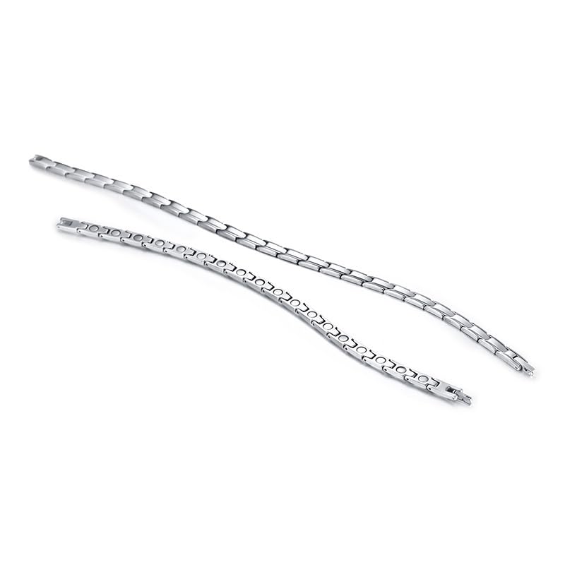 Rockyu ステンレス磁気ブレスレット&アンクレット ペア対応 シルバーマット仕上げ