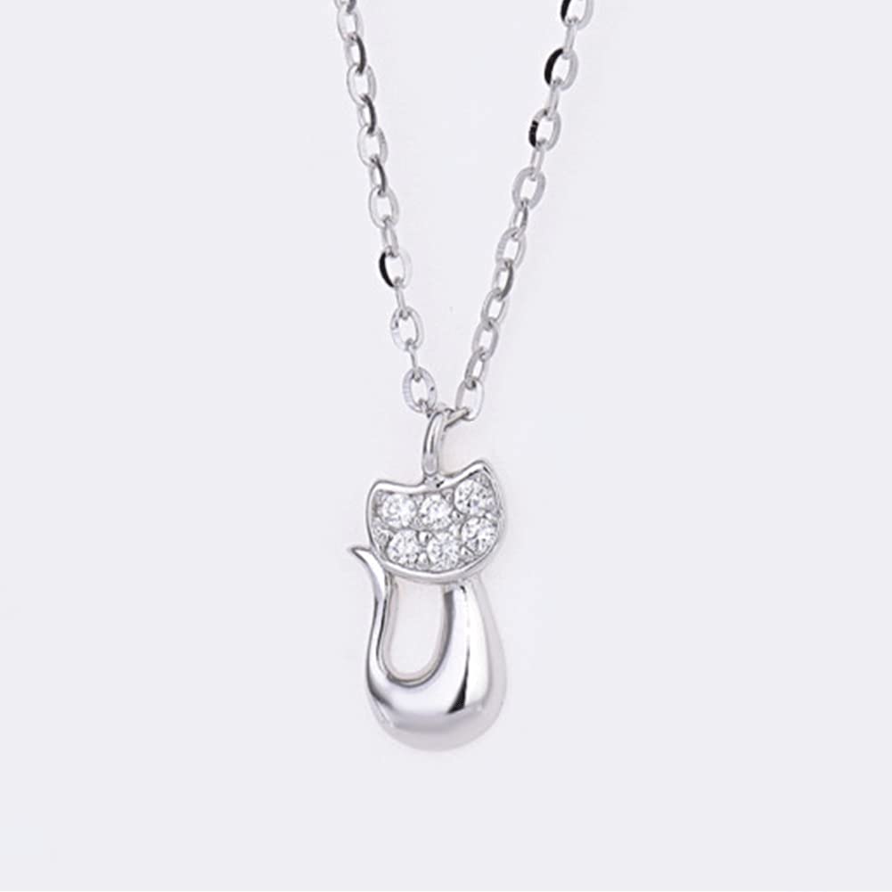 Rockyu ネックレス レディース シルバー925 猫ペンダント ジルコニア 鎖骨チェーン アレルギー対応