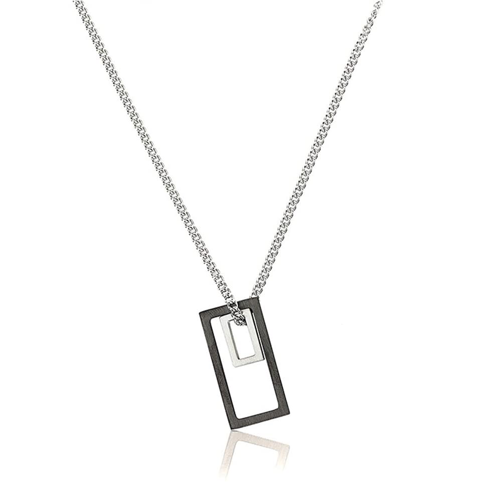 Rockyu ネックレス メンズ レディース 長方形 透かし彫り ゴールド シルバー ブラック ステンレス 金属アレルギー対応