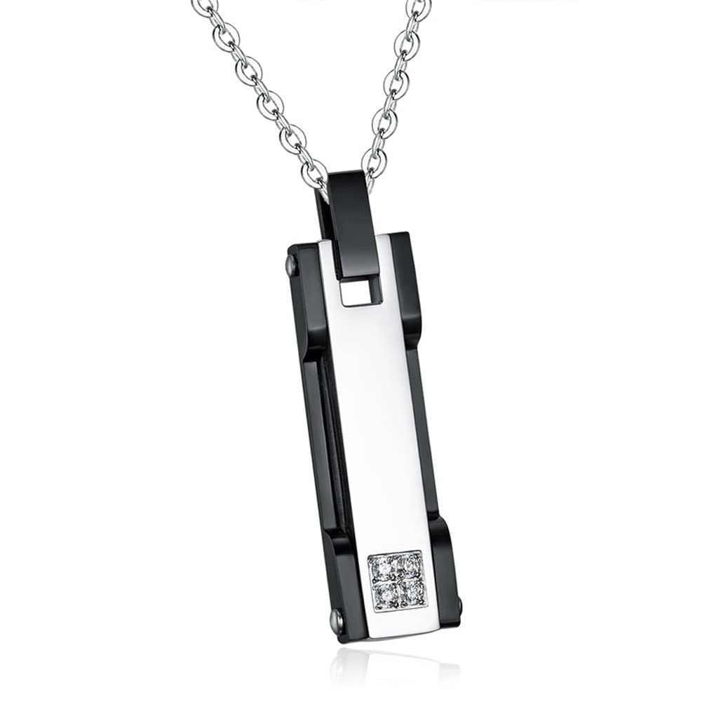 Rockyu ペアネックレス ステンレス メンズ レディース シルバー ジルコニア スティックペンダント