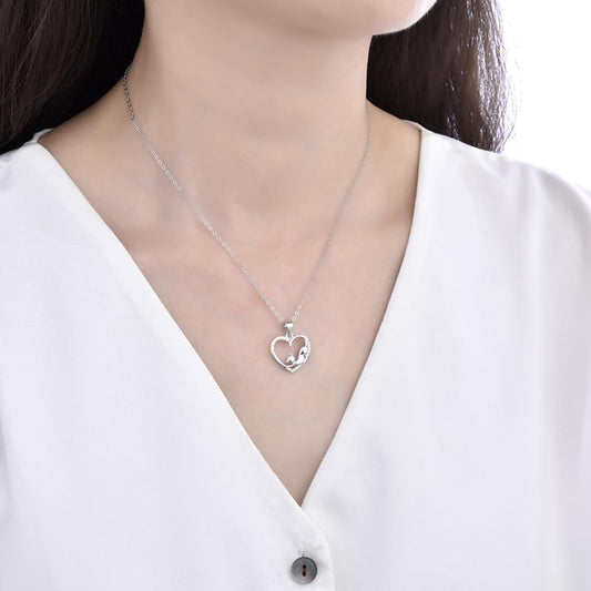 Rockyu 猫モチーフ ネックレス レディース 925純銀 ハートペンダント キュービックジルコニア