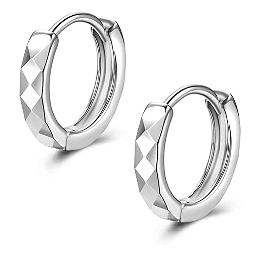 Rockyu 菱形リングピアス メンズ|ブラック&シルバー フープピアス 金属アレルギー対応