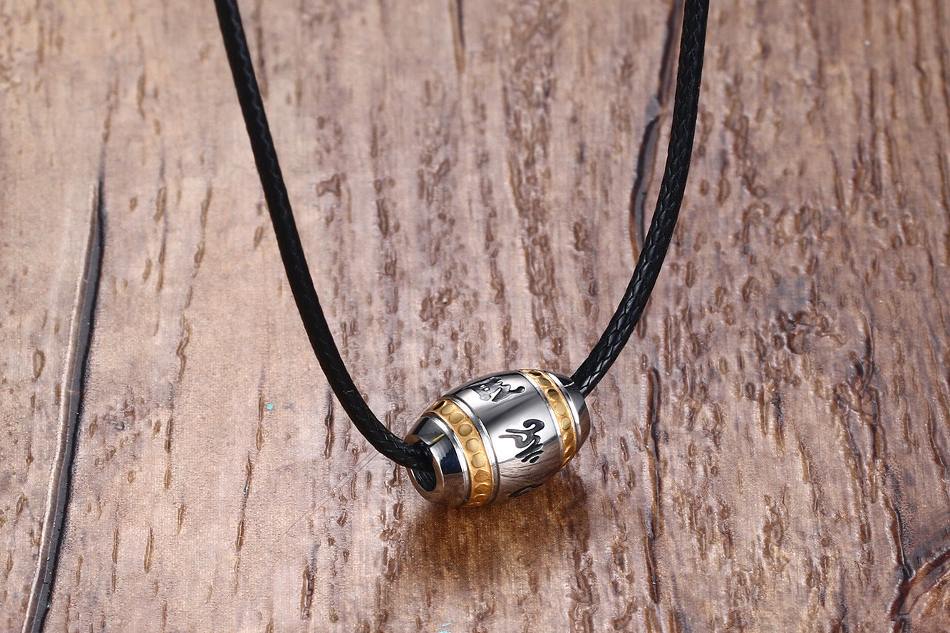 Rockyu タングステンネックレス メンズ シルバー ビーズペンダント 宗教モチーフ入り