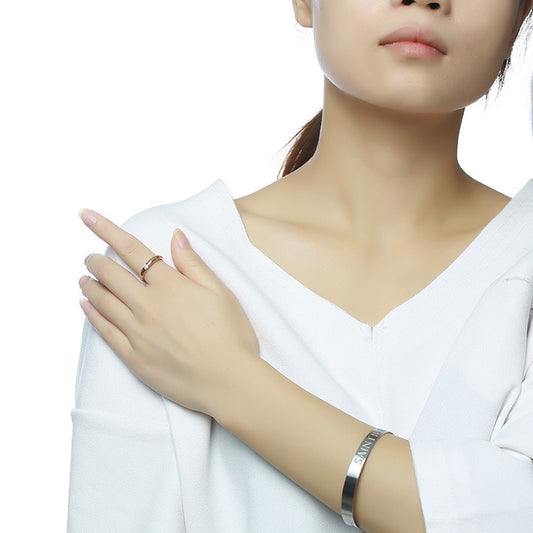 Rockyu レディースリング ダイヤモンド風ストーン付き ステンレス製 ピンクゴールド&ブラックカラー