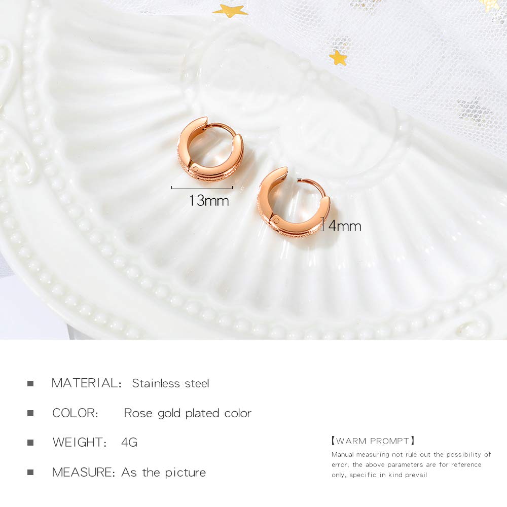 Rockyu ピンクゴールド フープピアス レディース チタン製 シンプル 18Kメッキ