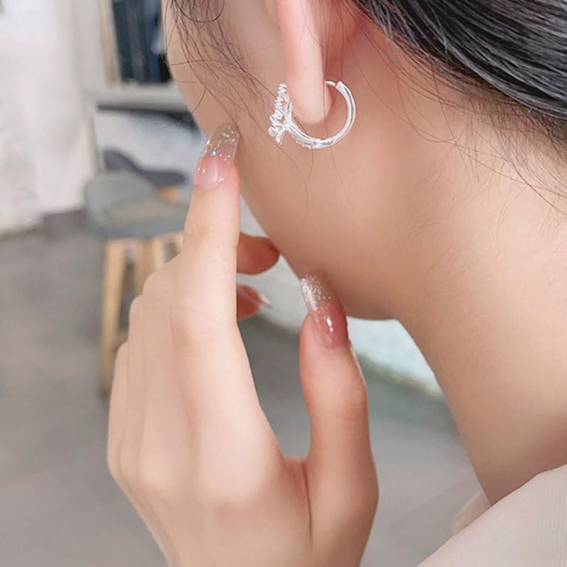 Rockyu S925シルバー 雛菊&雪の結晶デザイン フープピアス レディース