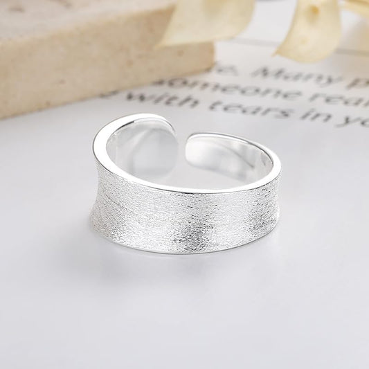 Rockyu 指輪 レディース メンズ 太め シルバー925 不規則デザイン フリーサイズリング シンプル 金属アレルギー対応