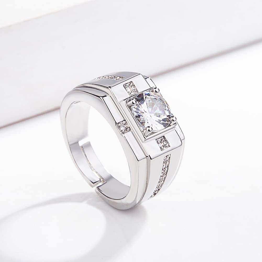 Rockyu メンズリング フリーサイズ 一粒ジルコニア シルバー 光沢仕上げ