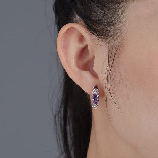 Rockyu ピアス レディース ハート&パープルジルコニア フープピアス ピンクゴールド 金属アレルギー対応